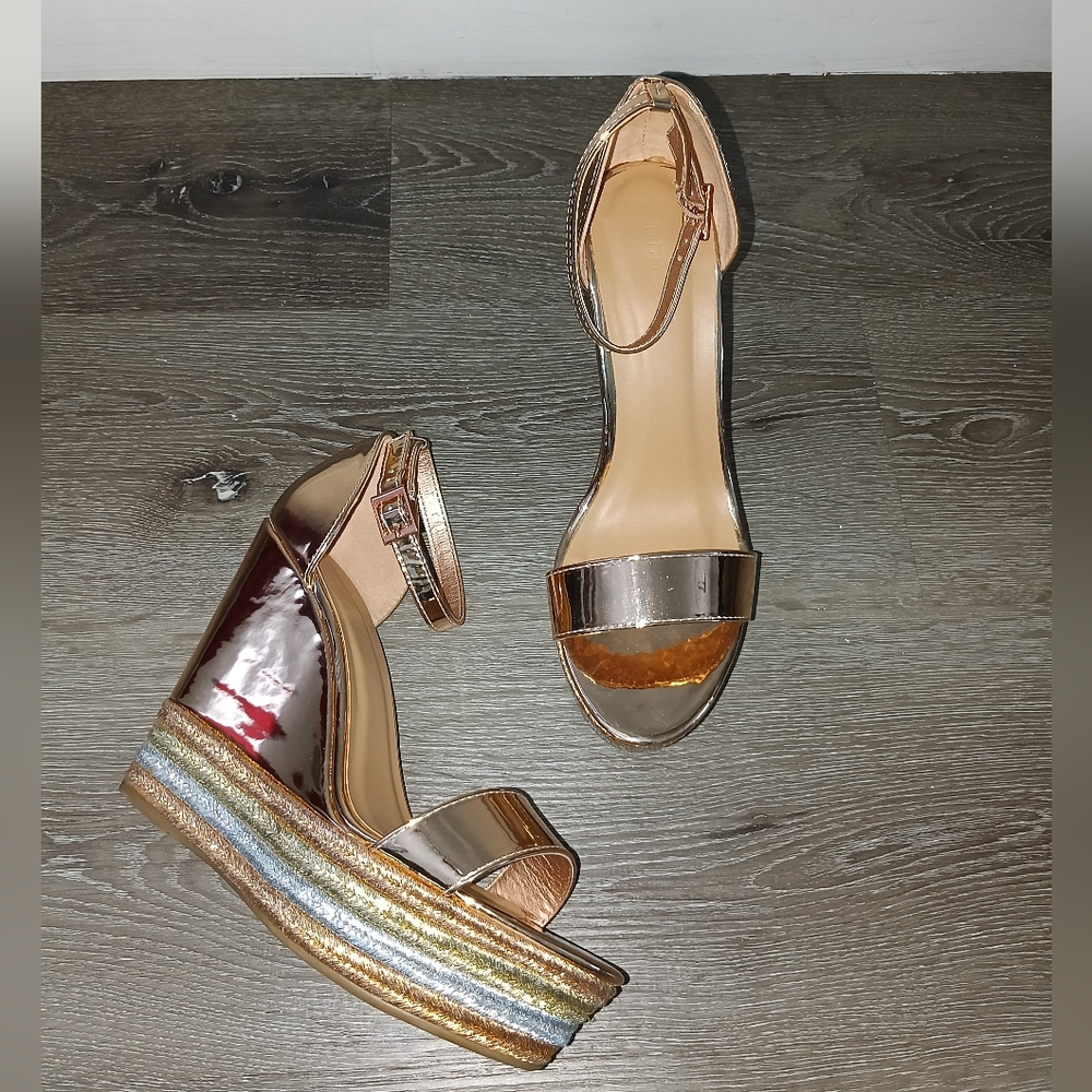 BAMBOO Metallic Gold Wedge Sandals